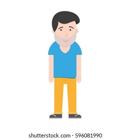 Young Kind Smiling Happy Man Body Beard Guy Hipster Cartoon Character Color Flat Illustration