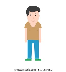 Young Kind Smiling Happy Man Body Beard Guy Hipster Cartoon Character Color Flat Illustration