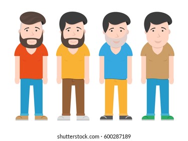 Young Kind Smiling Happy Man Body Beard Guy Hipster Cartoon Character Color Flat Illustration