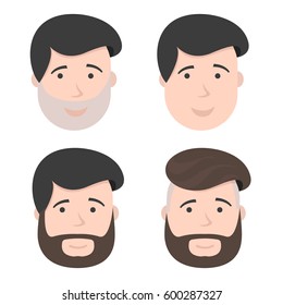 Young Kind Smiling Happy Man Face Beard Guy Hipster Character Color Flat Illustration