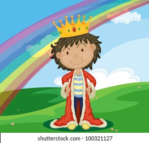 Young king in a field with rainbow