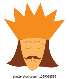 A young king with great mustache is wearing a golden crown vector color drawing or illustration 