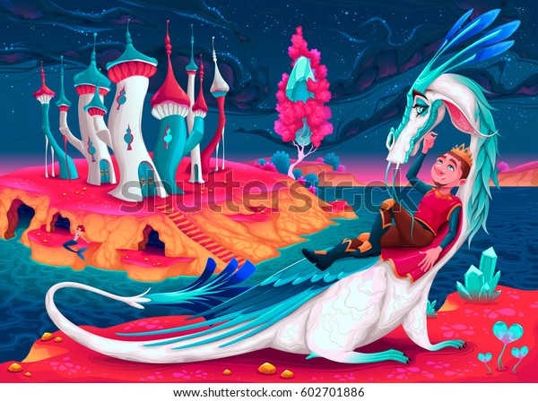 young king his dragon fantasy world stock vector royalty free 602701886 shutterstock