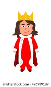 Young king with red white robe and crown vector illustration.
