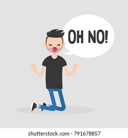 Young kneeling character yelling "oh no". Failure, conceptual illustration. Flat editable vector illustration, clip art