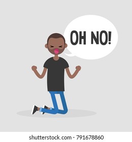 Young kneeling character yelling "oh no". Failure, conceptual illustration. Flat editable vector illustration, clip art