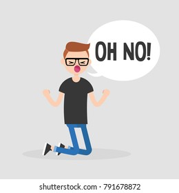 Young kneeling character yelling "oh no". Failure, conceptual illustration. Flat editable vector illustration, clip art