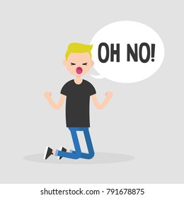 Young kneeling character yelling "oh no". Failure, conceptual illustration. Flat editable vector illustration, clip art