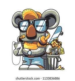 Young koala playing gadget