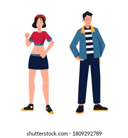 Young korean teen illustration in urban street style fashion.
