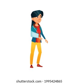 young lady with bandage on broken hand standing in line in hospital cartoon vector. young lady with bandage on broken hand standing in line in hospital character. isolated flat cartoon illustration