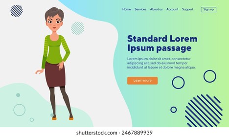 Young lady in blouse and skirt. Female cartoon character with modern hairstyle flat vector illustration. Beauty, fashion concept for banner, website design or landing web page