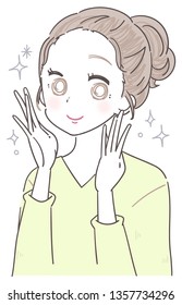 A young lady is caring for the skin
