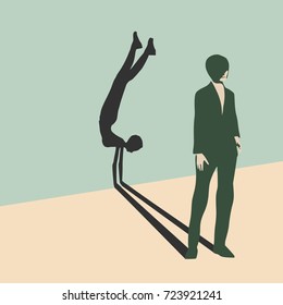 Young lady casting shadow of woman doing handstand