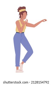 Young lady in casual clothing semi flat color vector character. Standing figure. Full body person on white. Happy and fun simple cartoon style illustration for web graphic design and animation