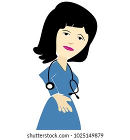Young Lady Doctor with stethoscope Vector illustration