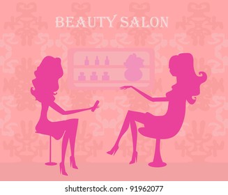 Young lady doing manicure in beauty salon