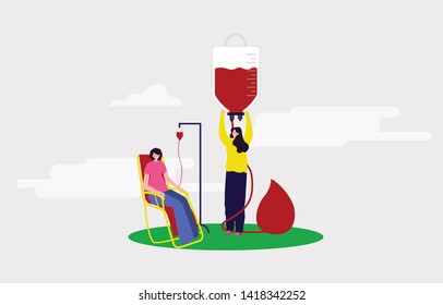 A Young lady is donating her red blood to help friend and other people