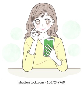 Young lady drinks smoothies
