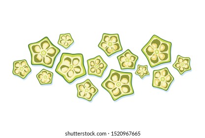 Young lady finger or green okra slices on white background.