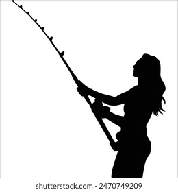 Young lady  Fishing silhouette vector art illustration silhouette