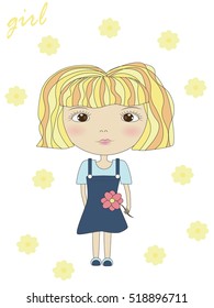 Young lady with flower in her hand.