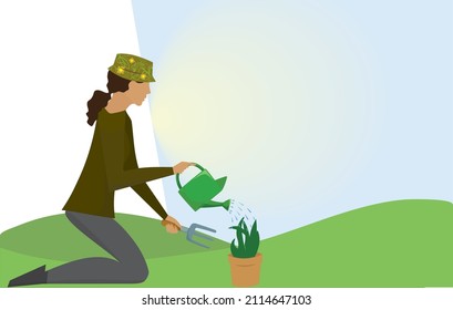 young lady gardening, gardener, plants, garden tools