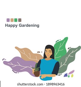 Young Lady is Gardening Happily
