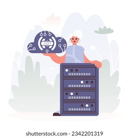 Young lady Getting a handle on the IoT Picture Insides the center of a Organize of Servers, Symbolizing the Interconnectivity and Mechanical Headways of Advanced Times.