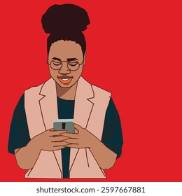 young lady going through her mobile phone