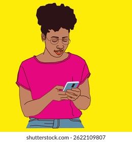jovem senhora passando por seus e-mails de celular