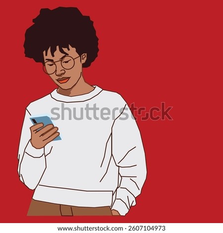 young lady going through her cell phone emails
