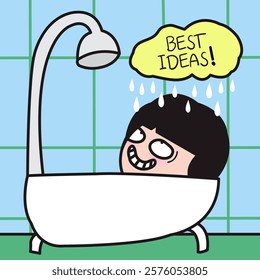 Young Lady Got Her Best Ideas In The Shower Concept Cartoon Character illustration