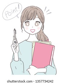 A young lady has a document and a pen.