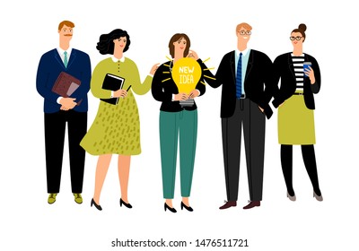 Young lady has new idea. Business team with new idea vector illustration