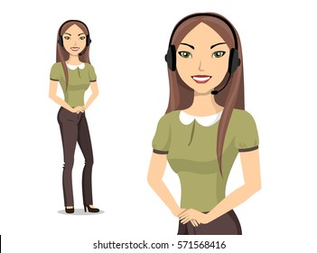 Young Lady With Headset Vector Character