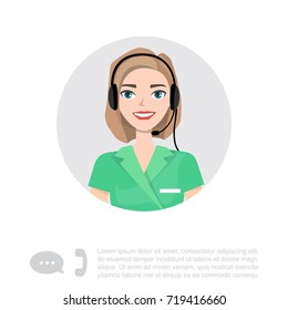 Young Lady With Headset Vector Character