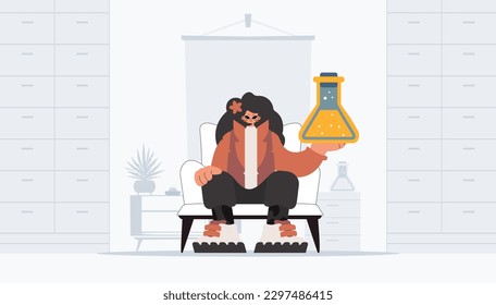 Young lady holding chemical carafe, learning point. Trendy style, Vector Illustration