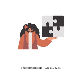 The young lady is holding a overwhelm. Bunch work subject. Segregated. Trendy style, Vector Illustration