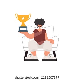 The young lady holds the glass of the victor in her hands, kept on a white foundation. Trendy style, Vector Illustration