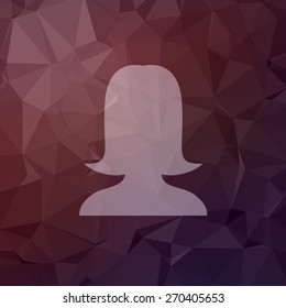 Ícone de jovem senhora em estilo plano para web e móvel, design plano minimalista moderno. Ícone branco vetorial no plano de fundo poligonal abstrato
