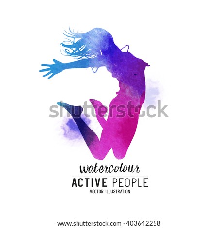 A young lady jumping into the air. Vector illustration.