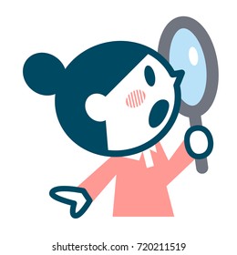 Young lady looking into the loupe