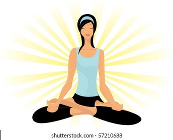 Young lady practicing yoga in lotus posture (Padmasana)