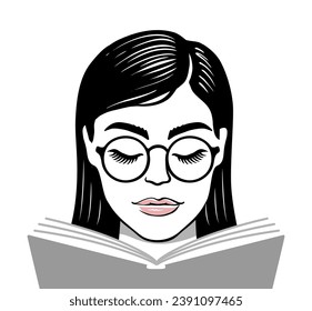 Young lady reading book. Portrait model for design