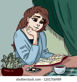 Young lady reading a book vector illustration