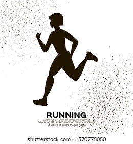 Young lady running. Happy fitness woman. Woman runner in black silhouette on white background. Jogging. Dynamic movement. Side view.