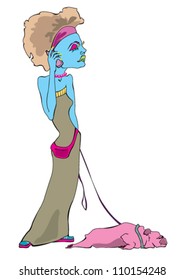 Young lady with sleeping dog.