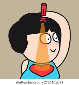 Joven Señora Stand Linterna Antorcha En el corazón Concepto Caricatura Ilustración de personaje
