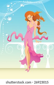 young lady staying on the wind